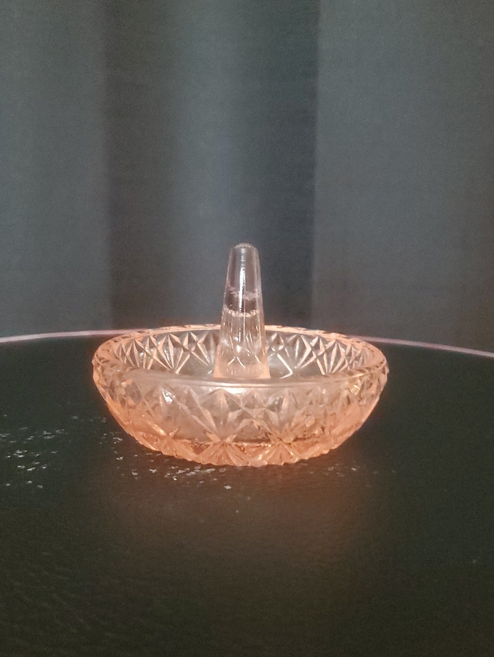 VTG FENTON Etched Glass Ring Holder in Peach Pink